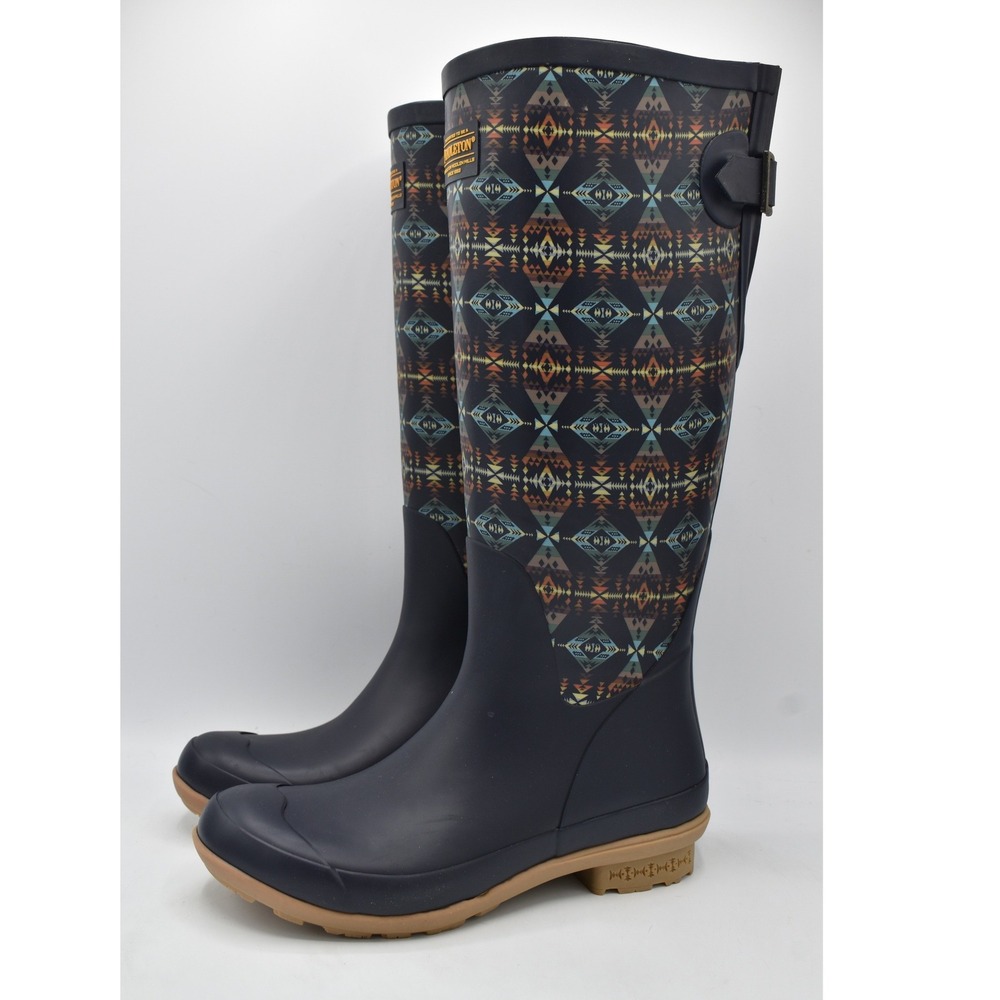 Pendleton Women Size 7 Diamond Peak Navy Harding Geometric Tall Rain Boots Shoes